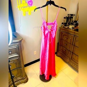 Zara Pink Satin Dress with Spaghetti Straps